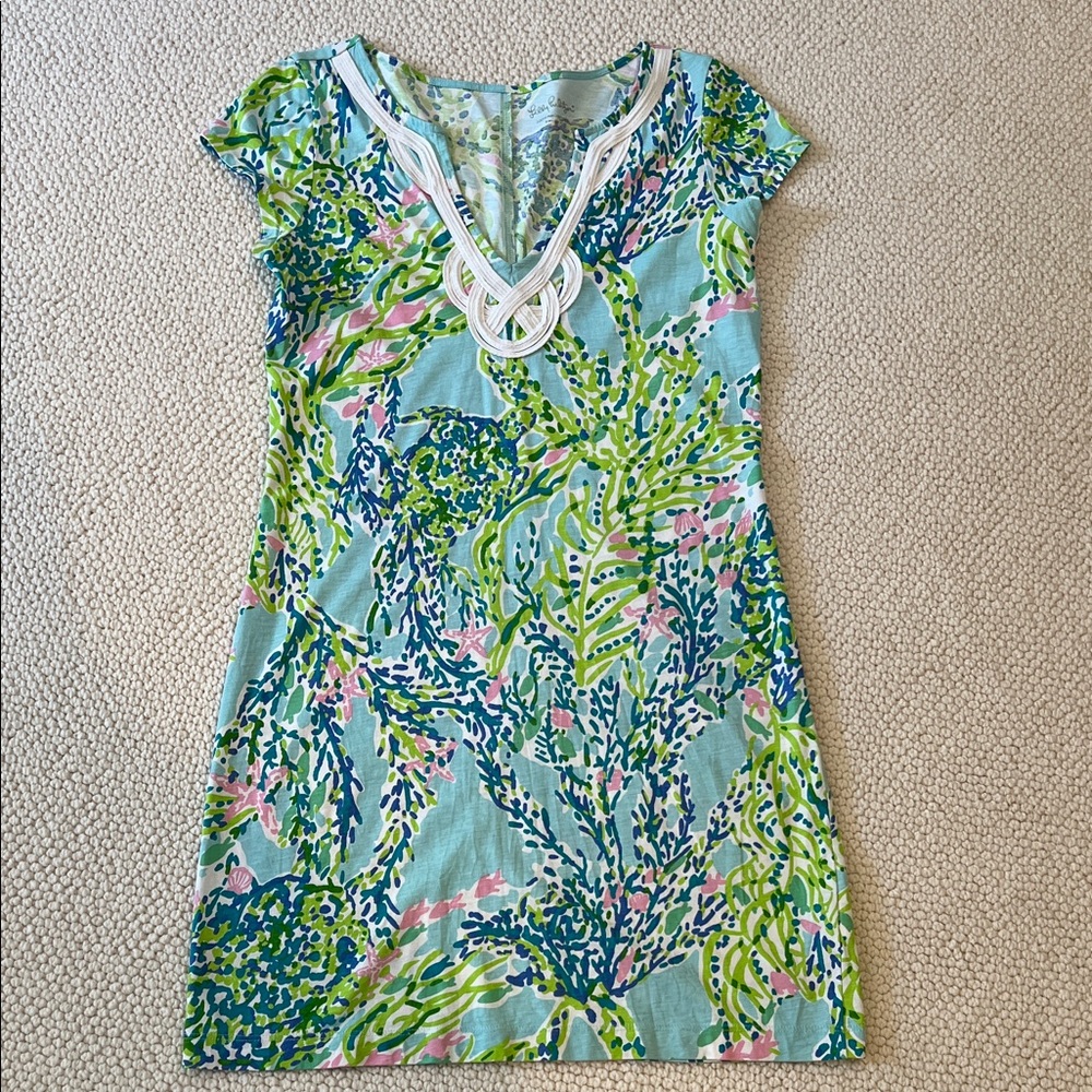 Lilly Pulitzer Blue and Green &pink cotton casual dress.
